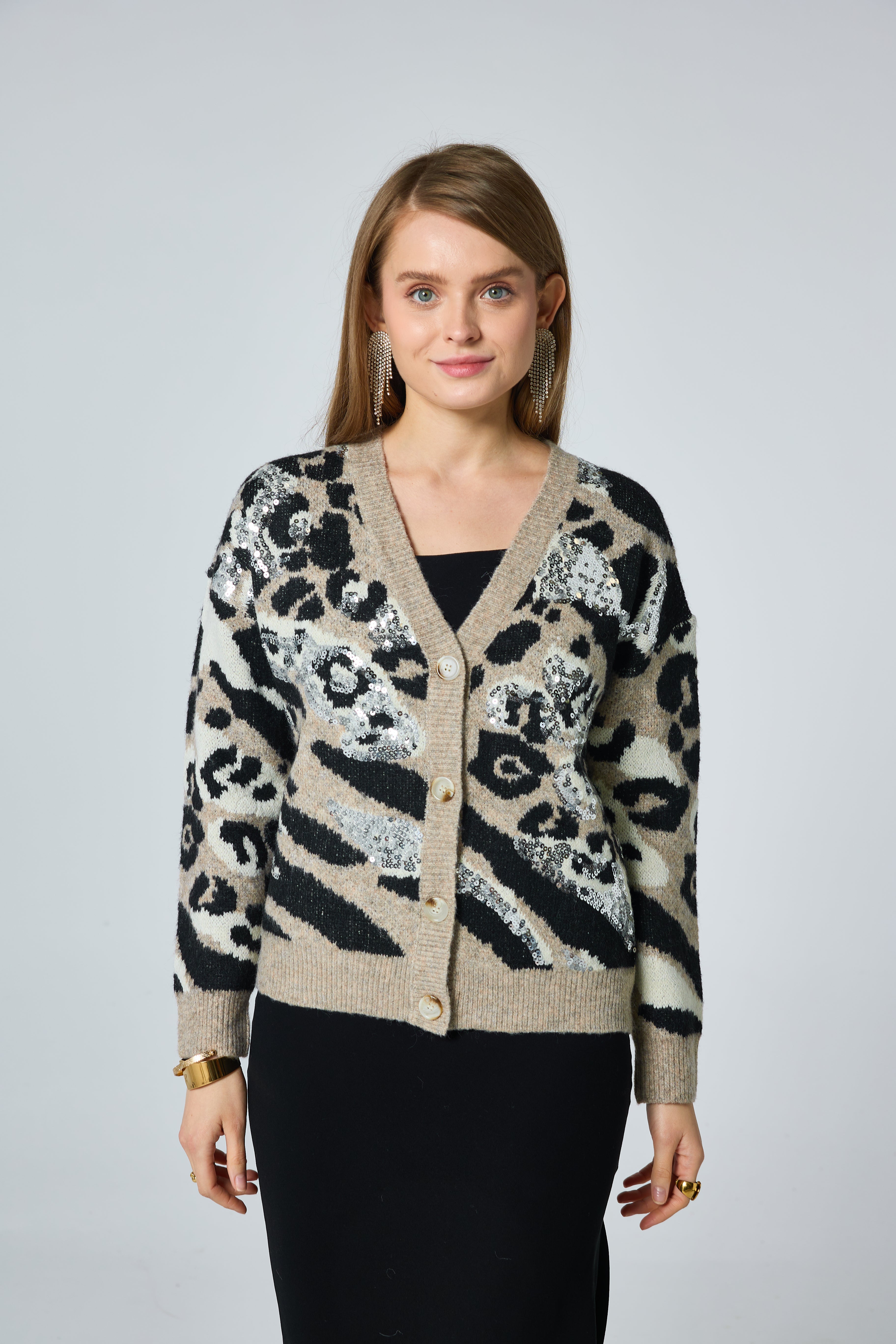 Cardigan en maille léopard avec strass - 5389