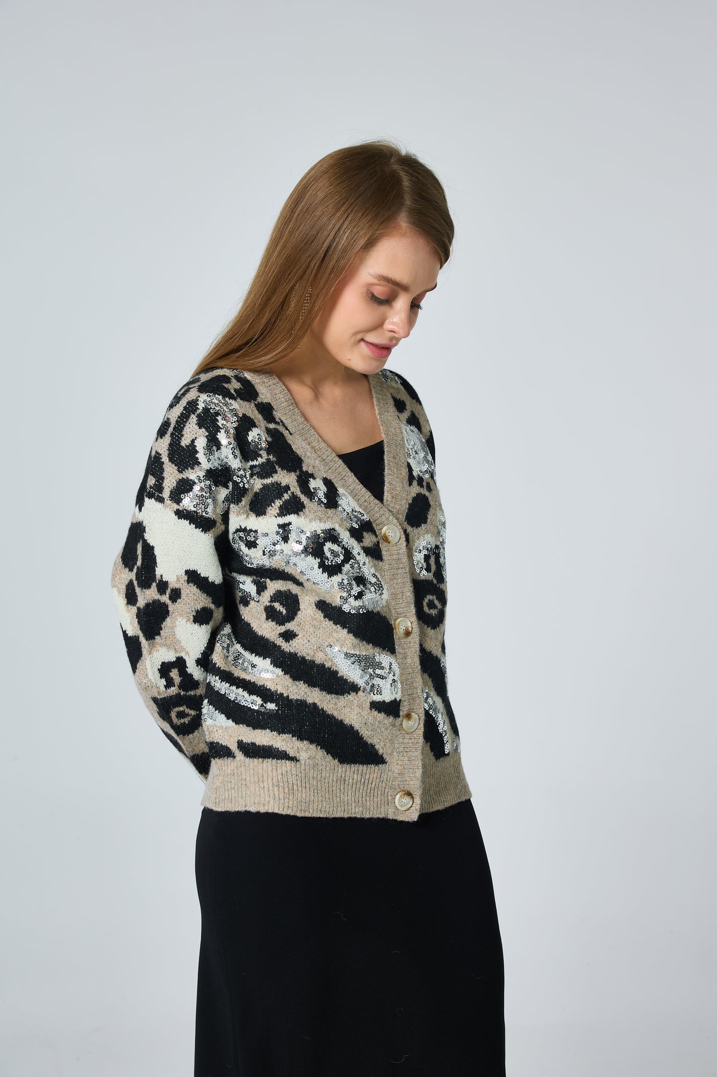 Cardigan en maille léopard avec strass - 5389