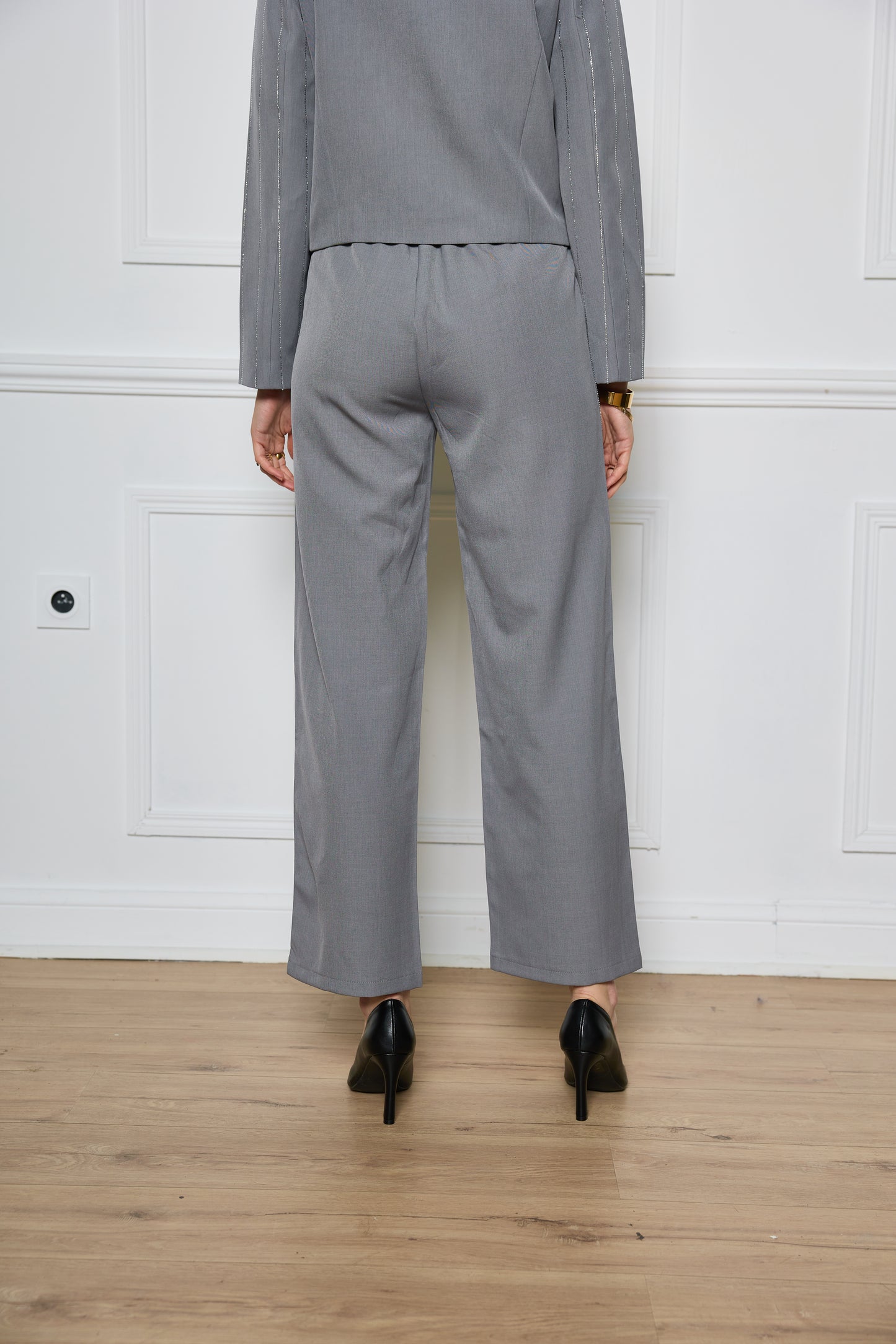 Pantalon de tailleur pincé à jambes larges avec strass - 2494