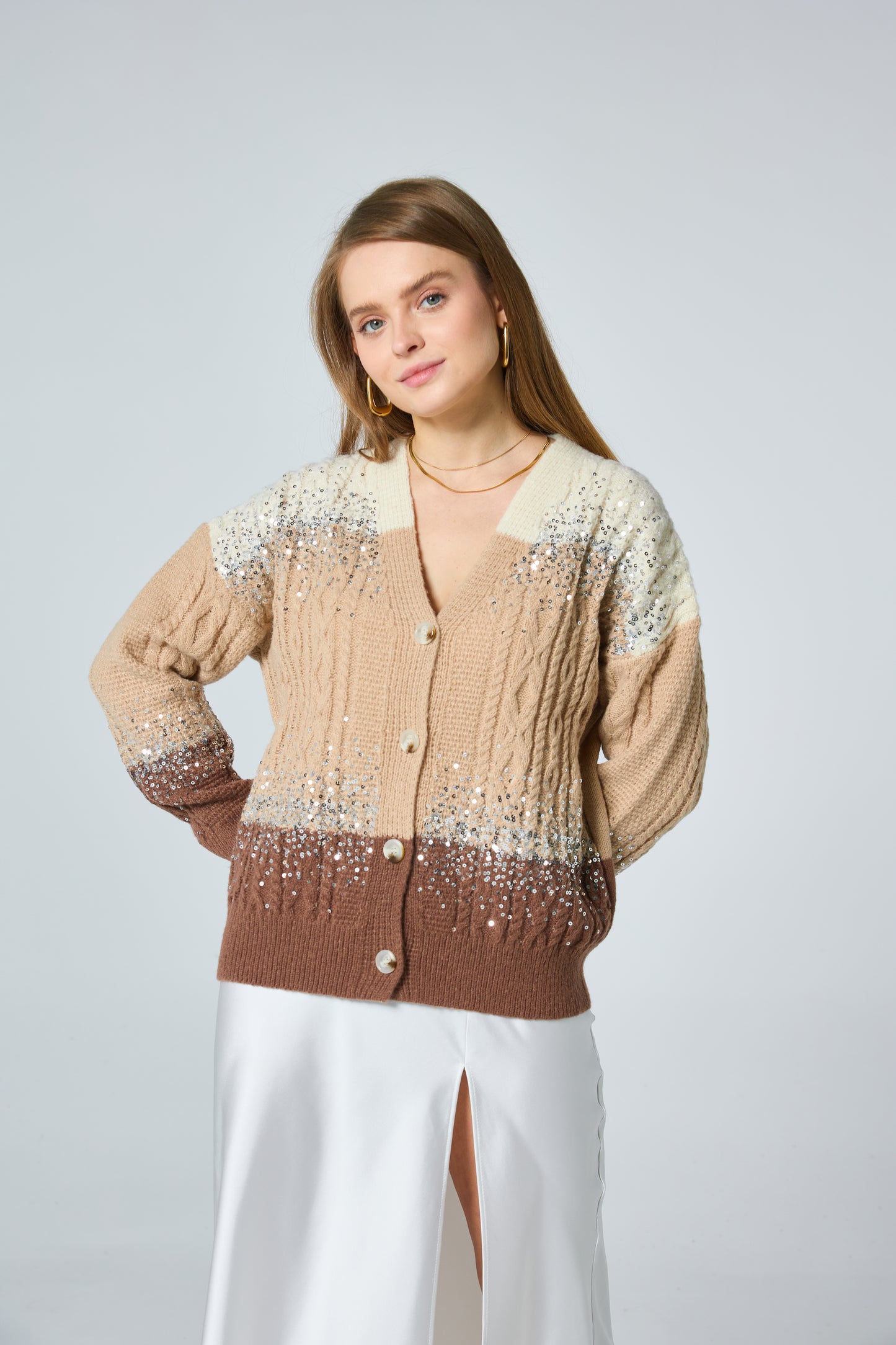 Cardigan manches longues à strass - 2347