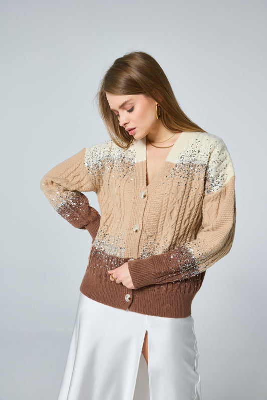 Cardigan manches longues à strass - 2347