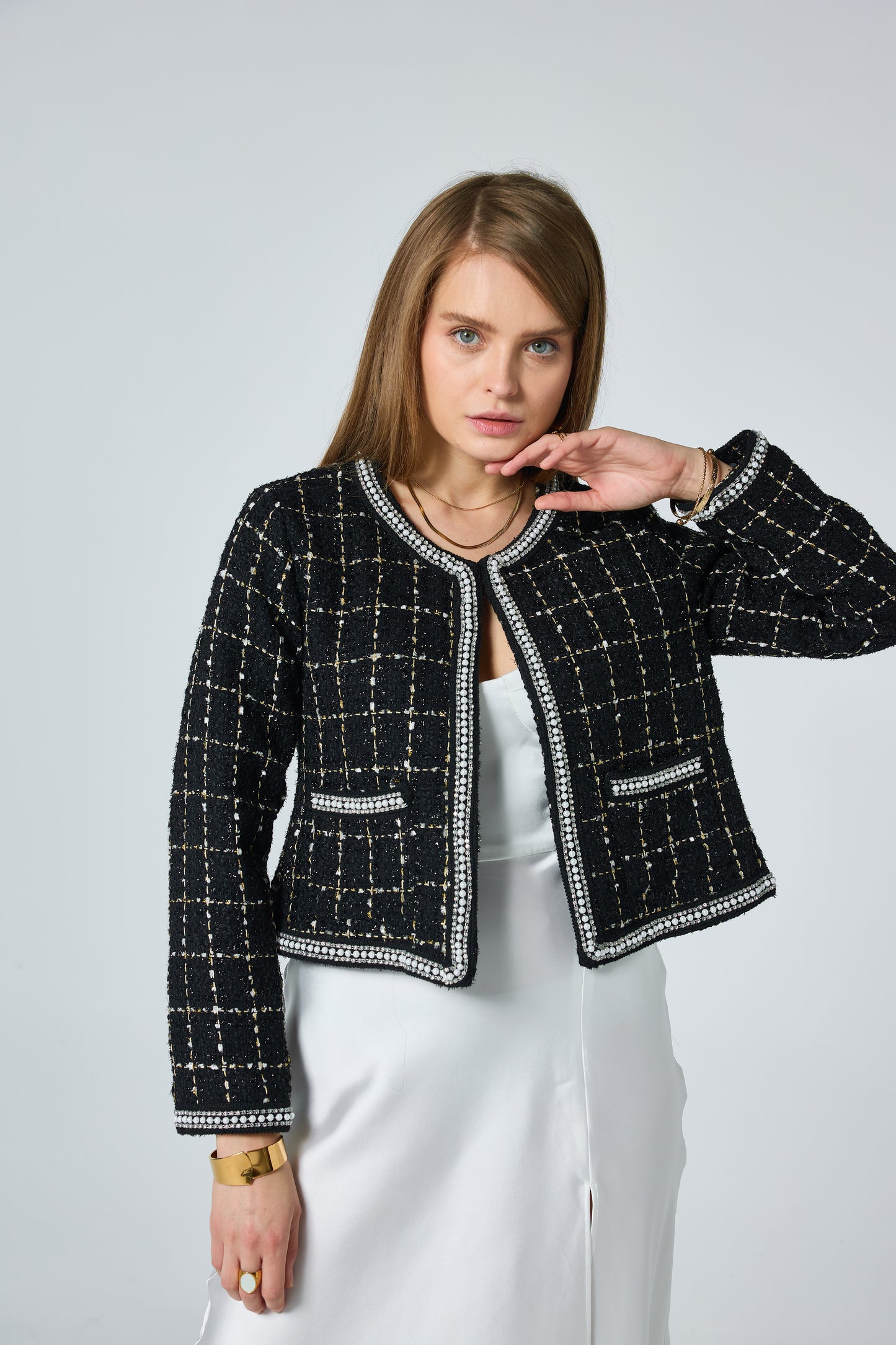 Veste en Tweed Chic et Élégante avec Strass - 2562