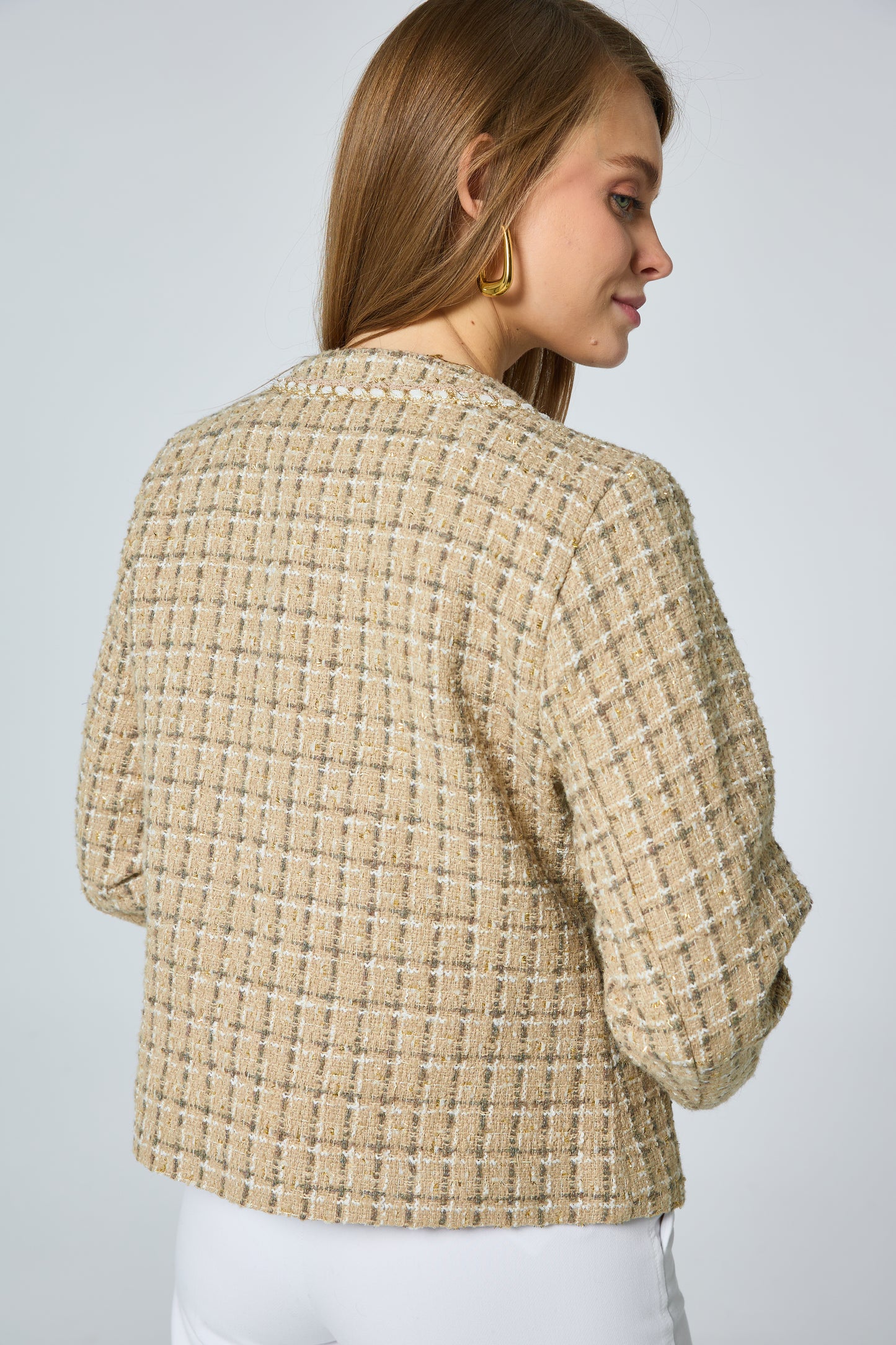 Veste en Tweed Beige Classique - 2555