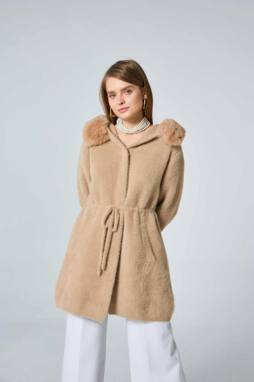 Manteau long en fourrure avec col détachable - 589