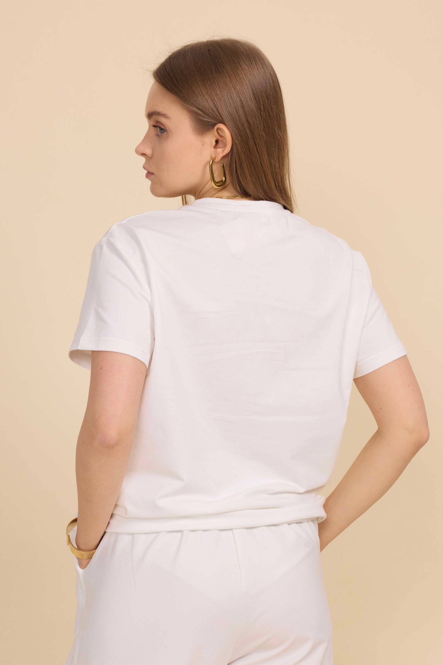 T-shirt blanc avec détail denim - 2586