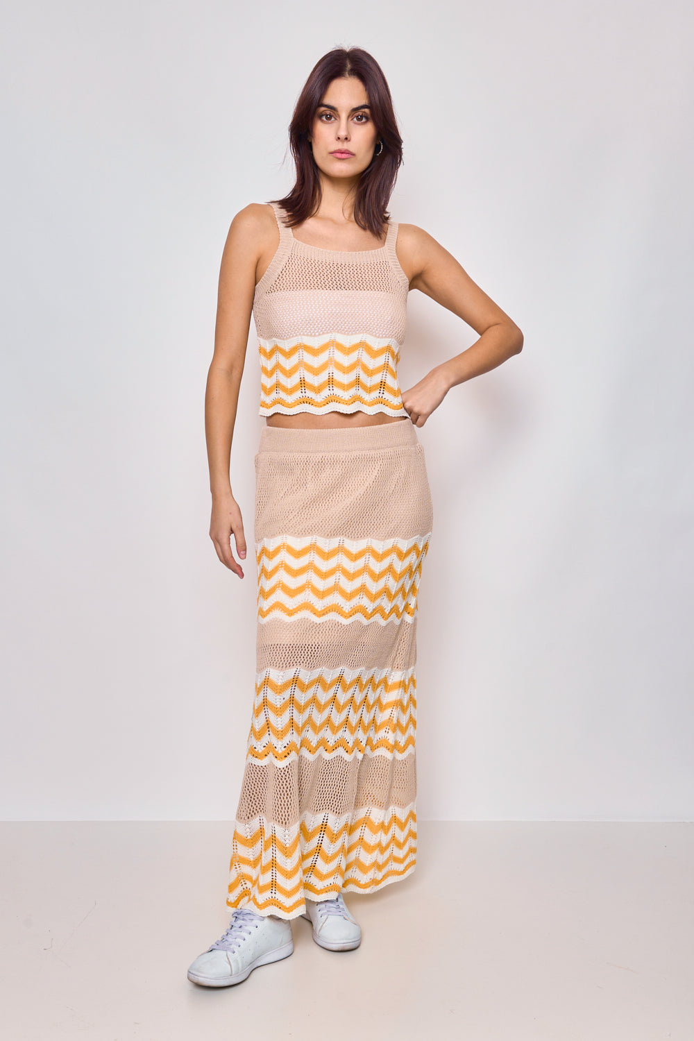 Maxi jupe rayé en maille F2373