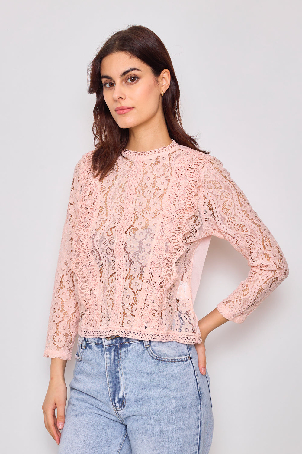 Blouse manches longues en dentelle  - F2630