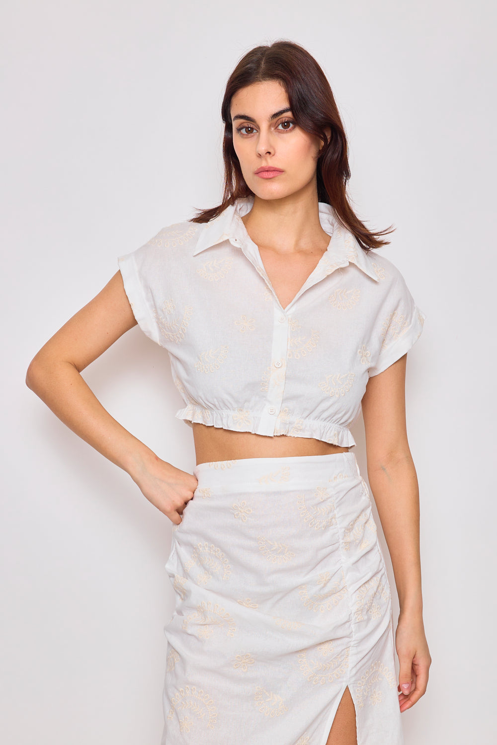 Short-sleeved embroidered short shirt - 2436