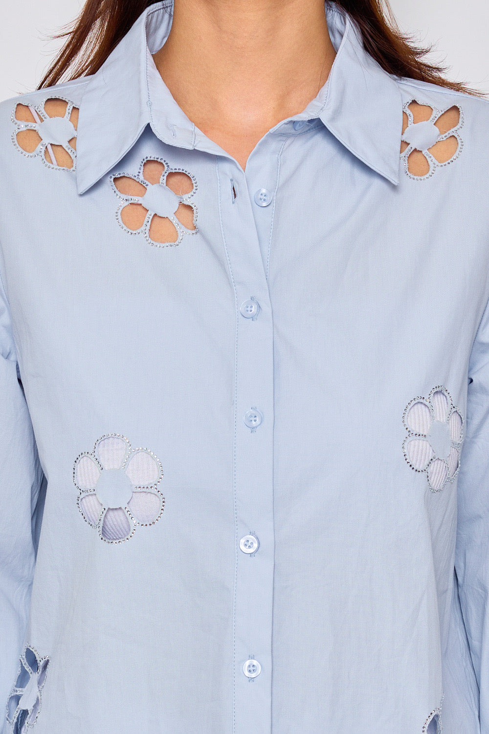 Cotton shirt with floral cotton details - 3073