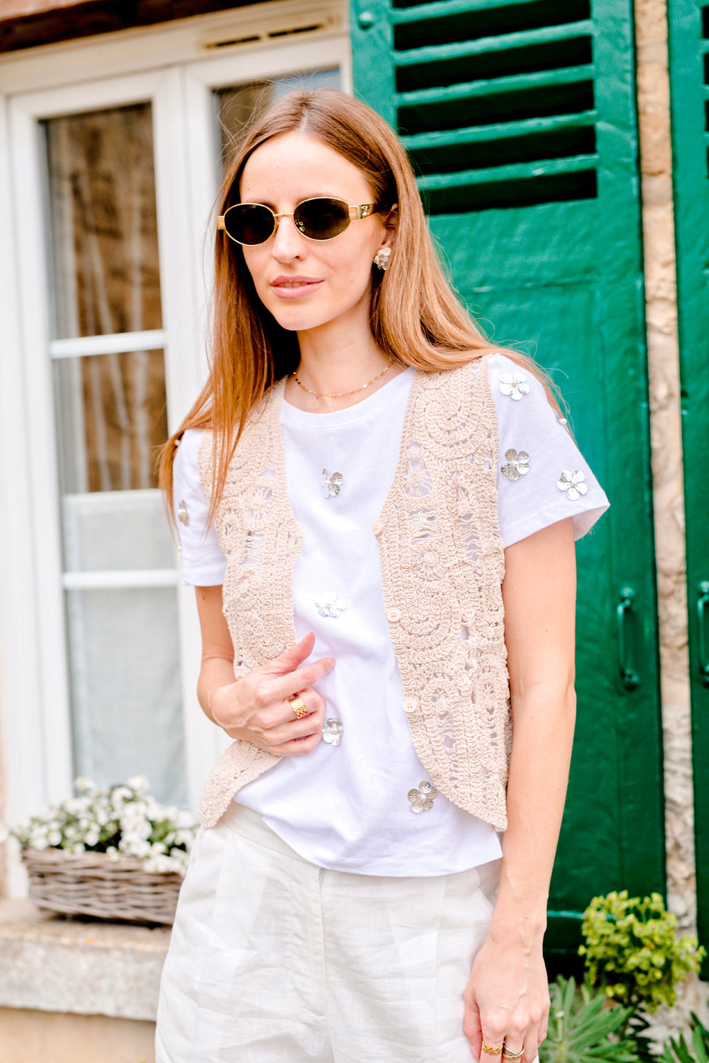 Sleeveless crochet vest with buttons - 2503-CROCHET