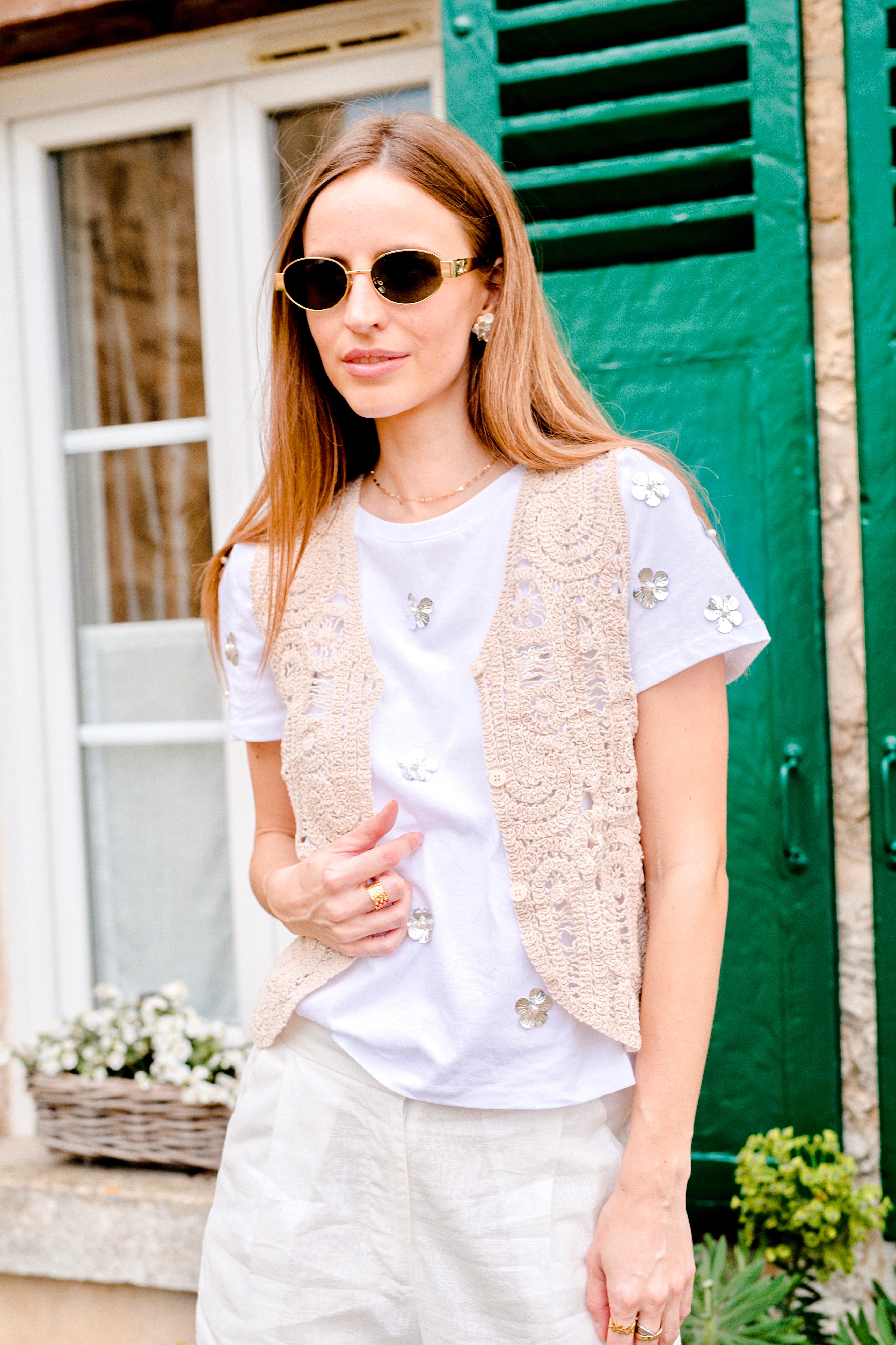 Sleeveless crochet vest with buttons - 2503-CROCHET