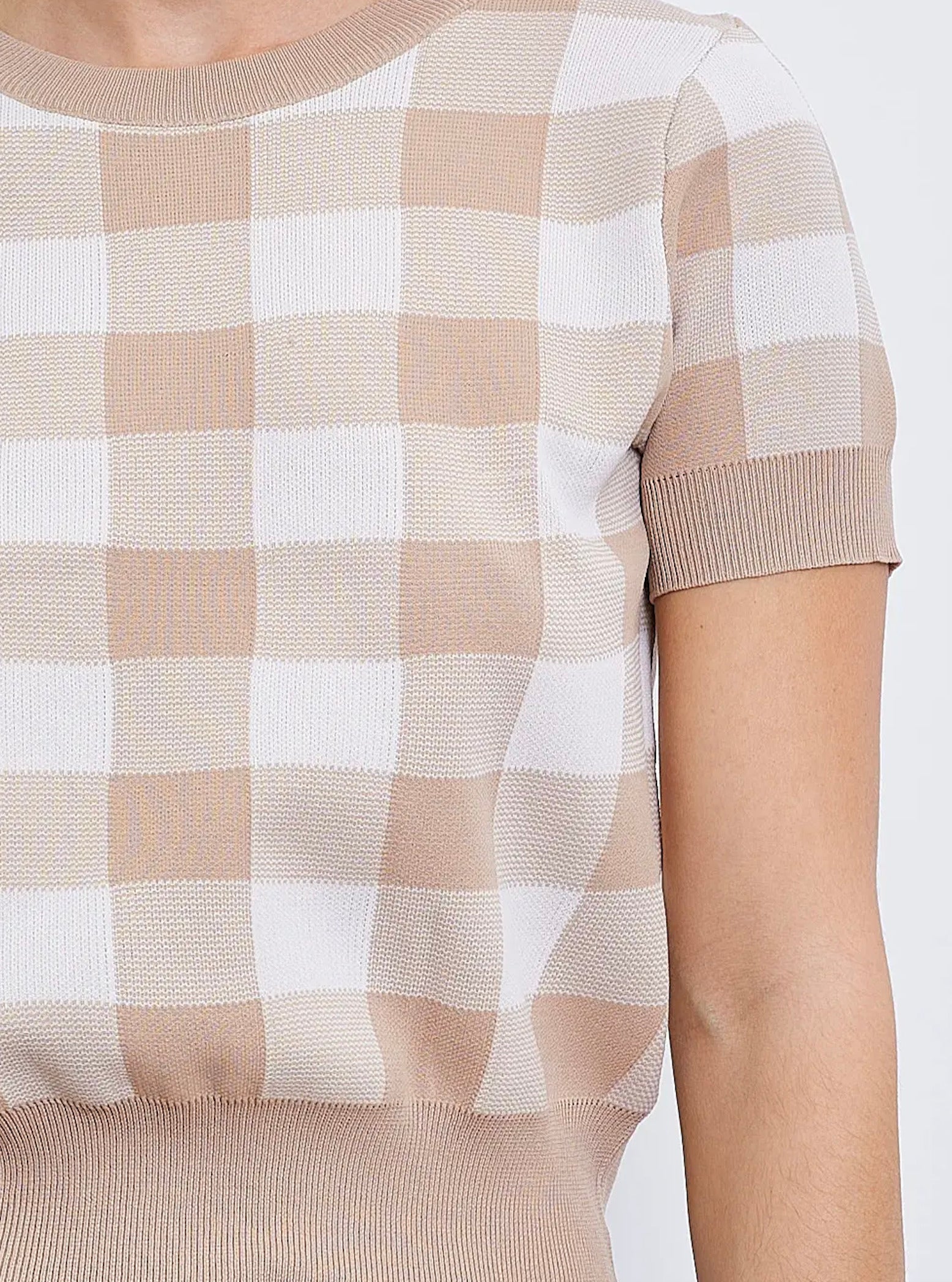 Pull manches courtes en maille à carreaux - 2339
