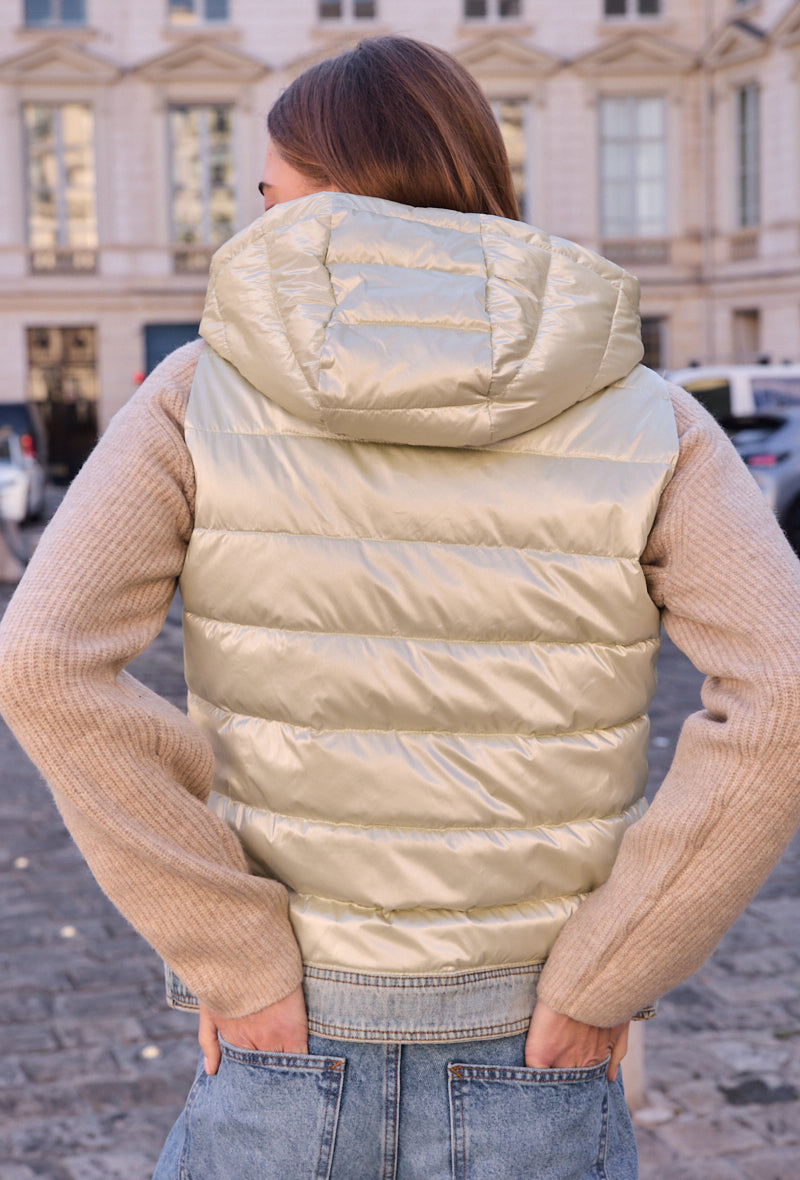 Sleeveless bi-material denim down jacket - 1795