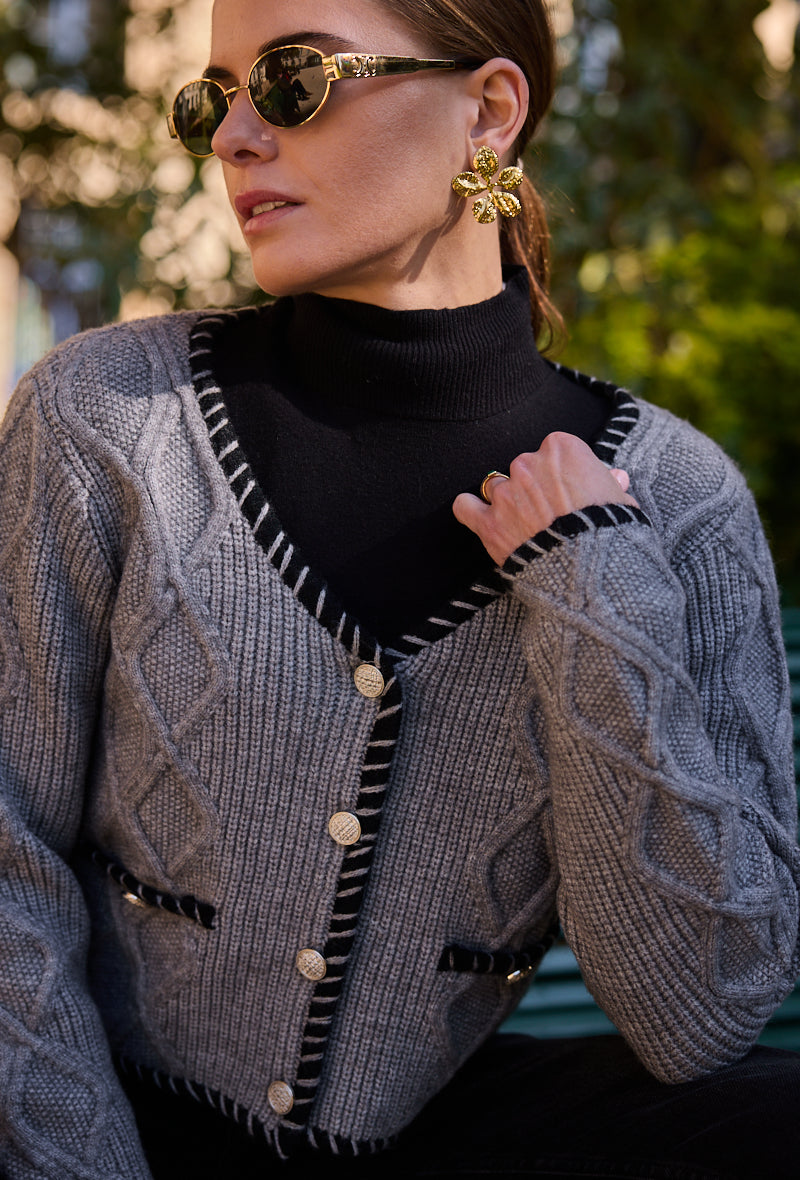 Cardigan en maille avec bordure à rayures - 2654