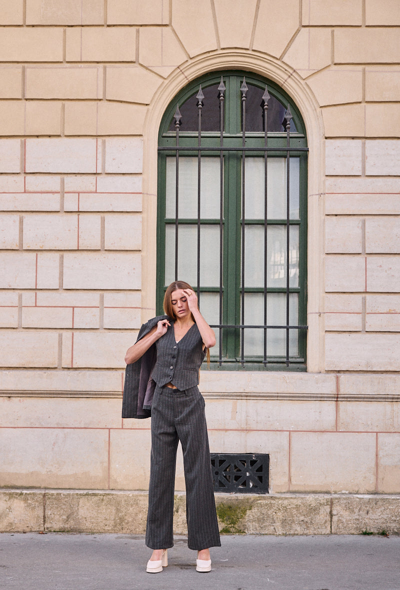 Pantalon droit à jambes larges à fines rayures tennis - 3102