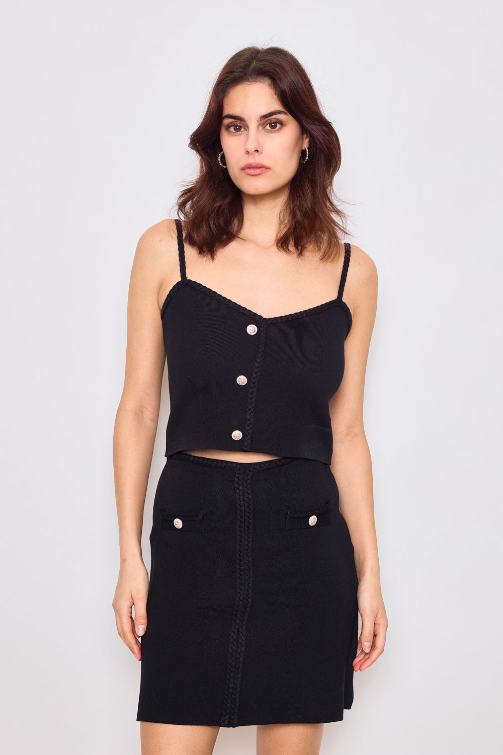 Spaghetti strap tank top with decorative buttons - 2467