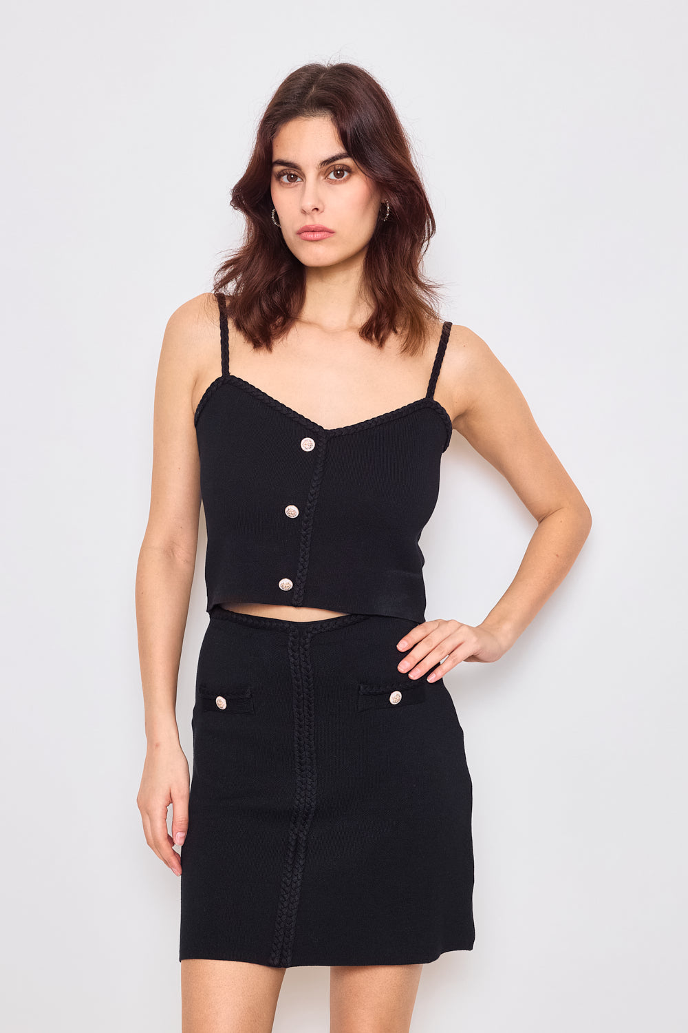 Spaghetti strap tank top with decorative buttons - 2467