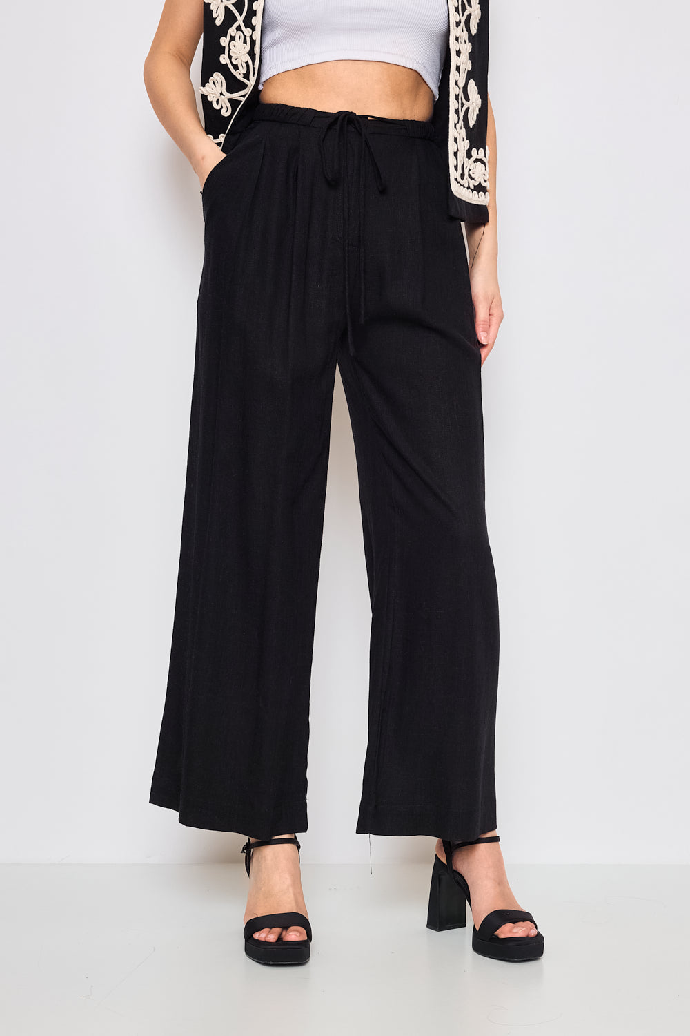 Pantalon coupe large en coton et lin - 2431