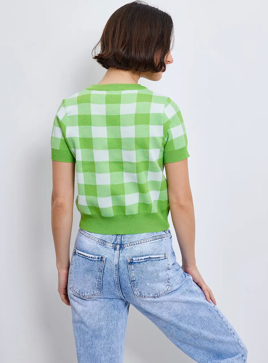 Pull manches courtes en maille à carreaux - 2339