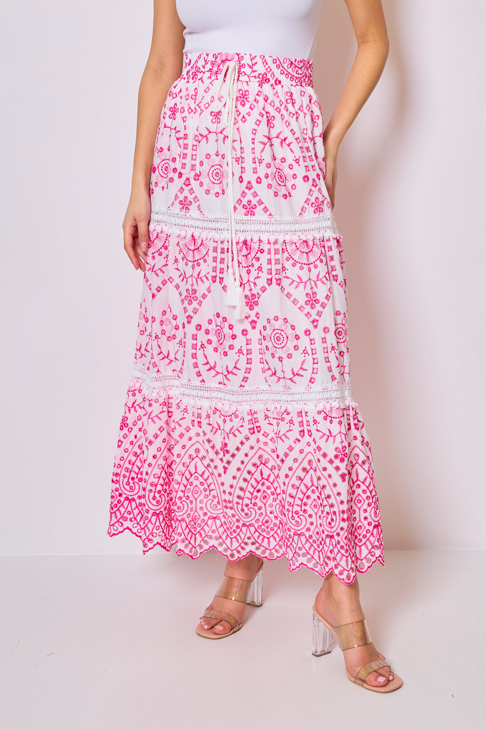 Jupe longue imprimée en broderie anglaise - 2422