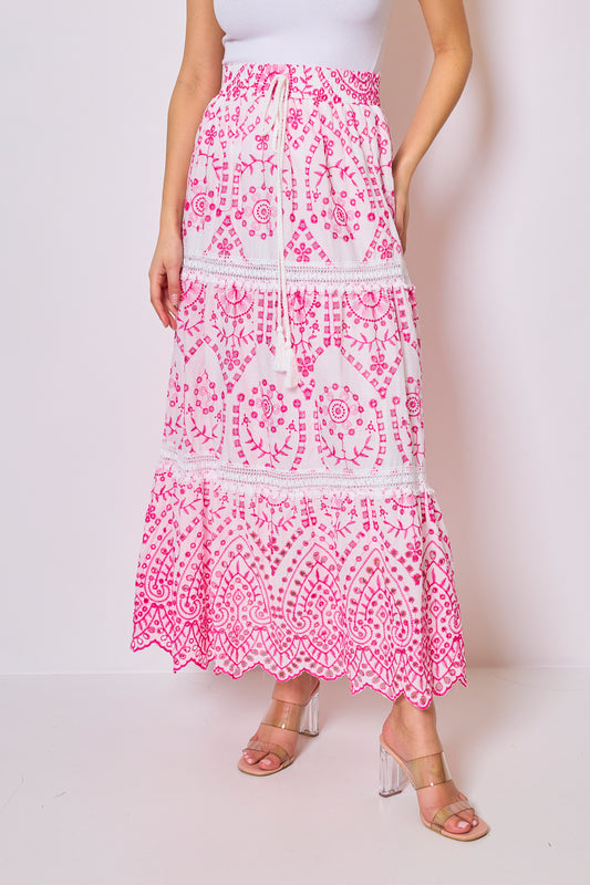 Jupe longue imprimée en broderie anglaise - 2422