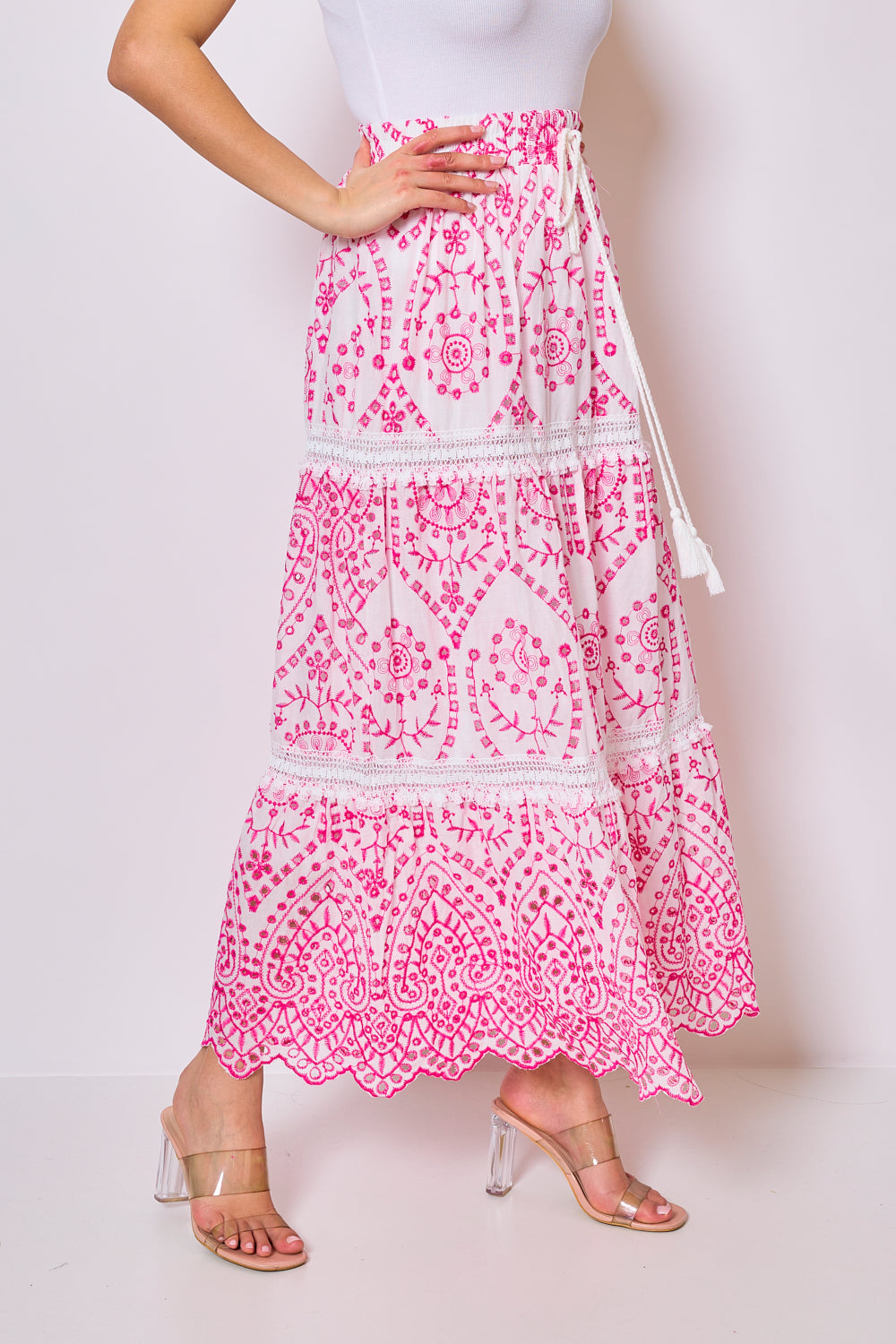 Jupe longue imprimée en broderie anglaise - 2422