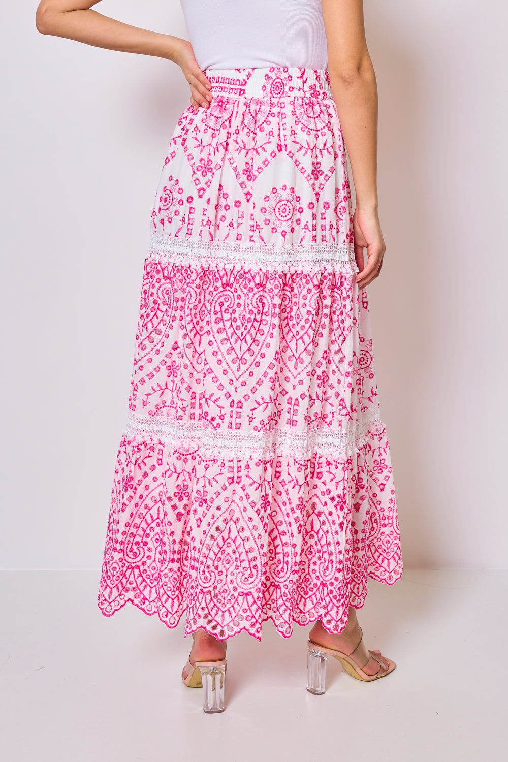 Jupe longue imprimée en broderie anglaise - 2422