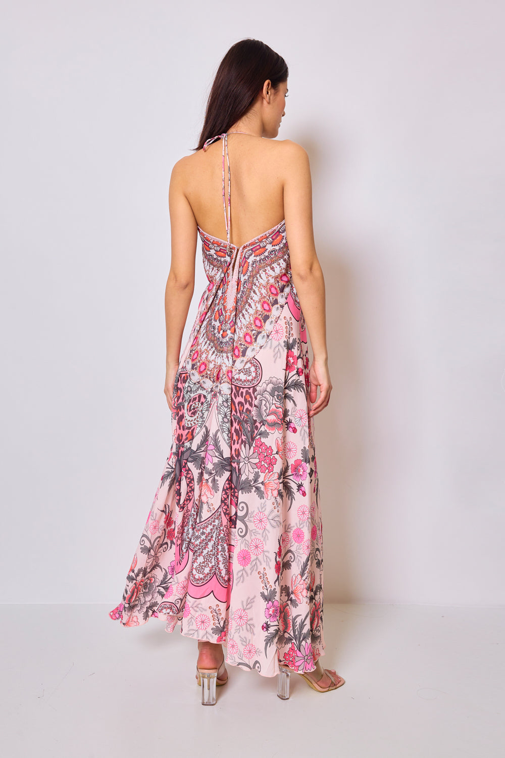 Long printed dress with rhinestones - 5508