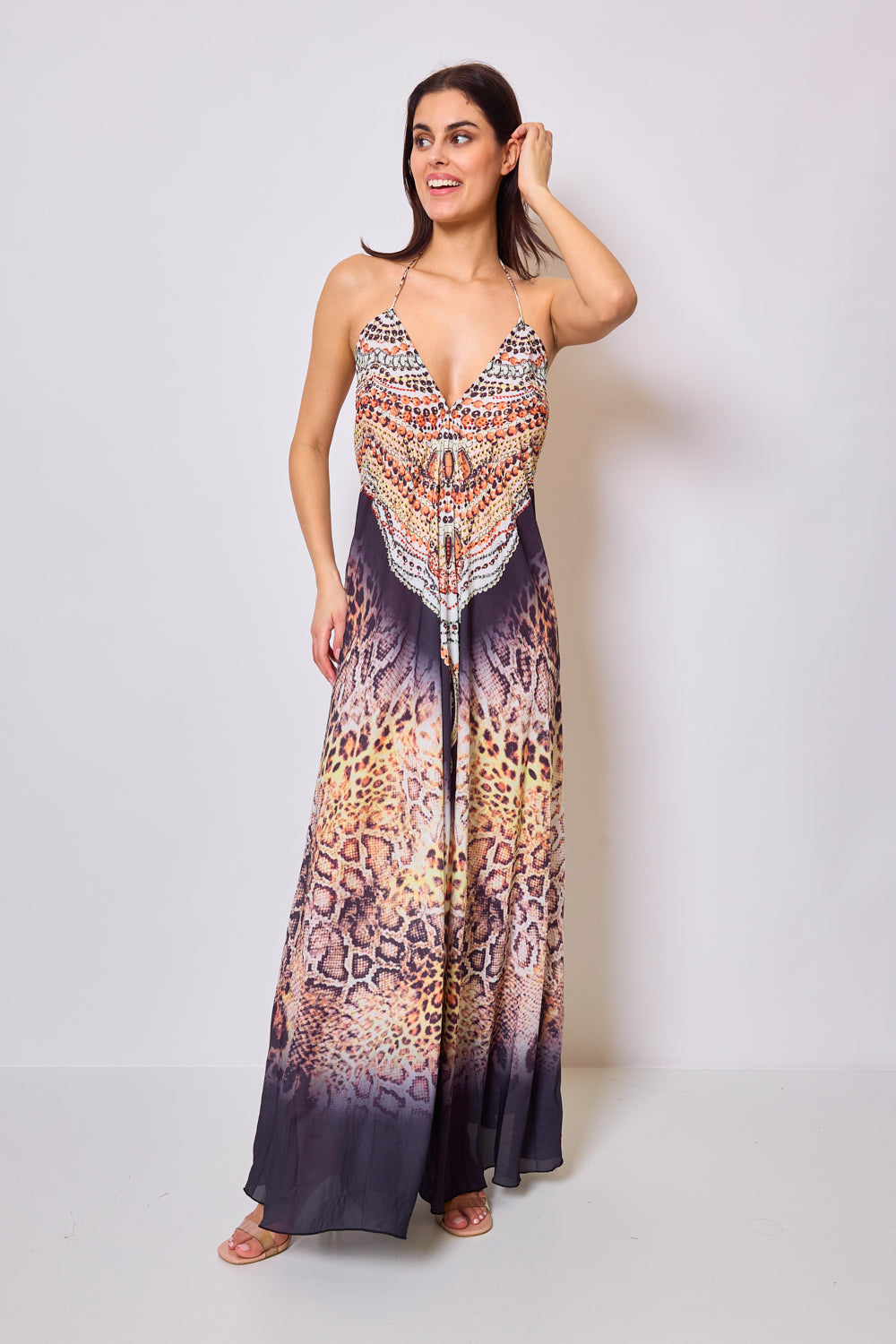 Robe longue imprimée avec strass - 5506A