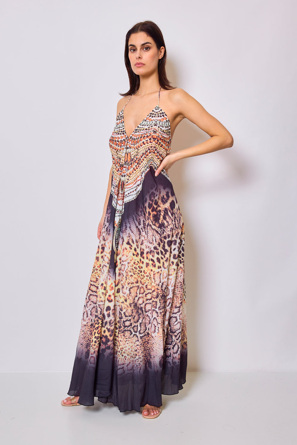 Robe longue imprimée avec strass - 5506A