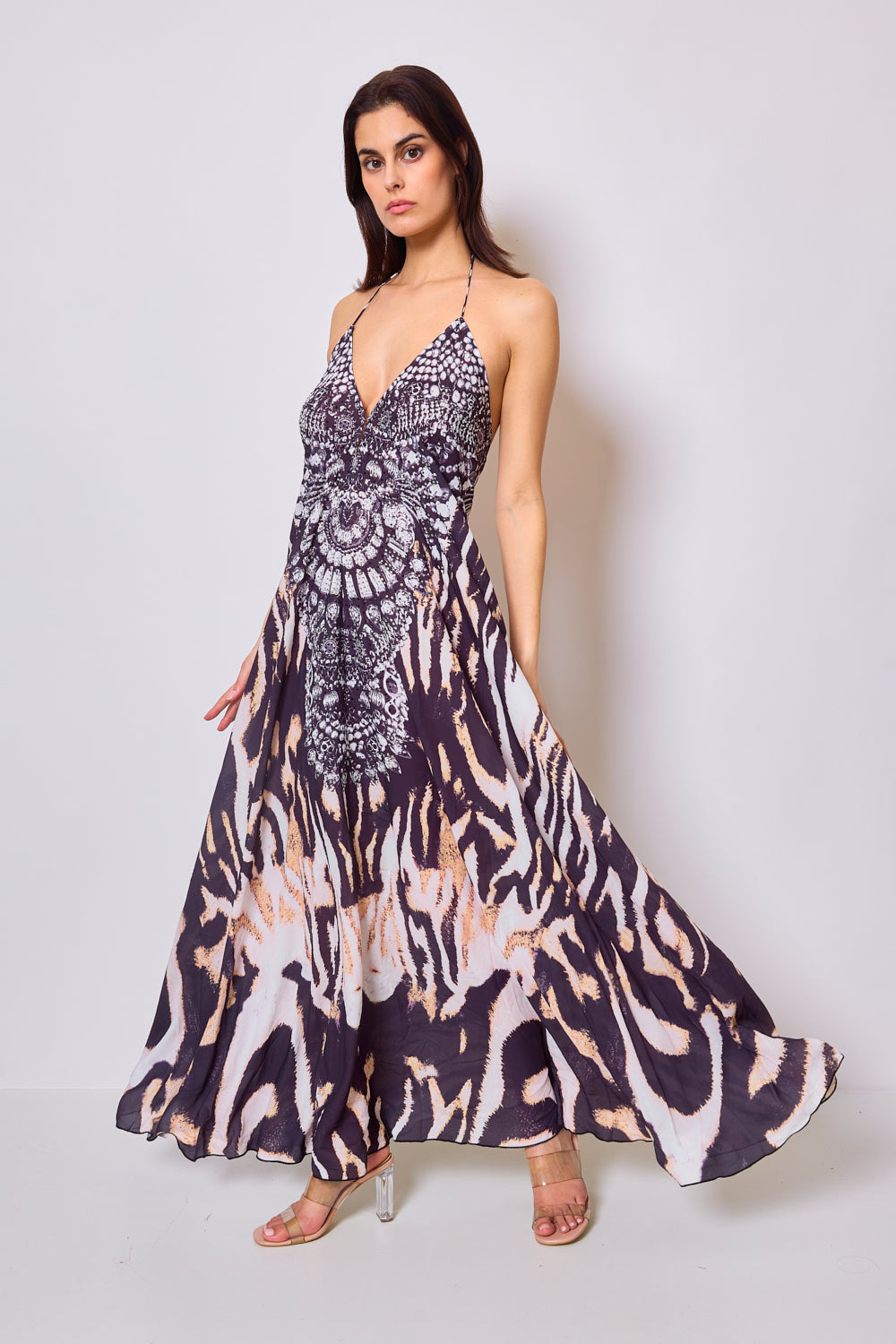 Robe longue imprimée avec strass - 5510