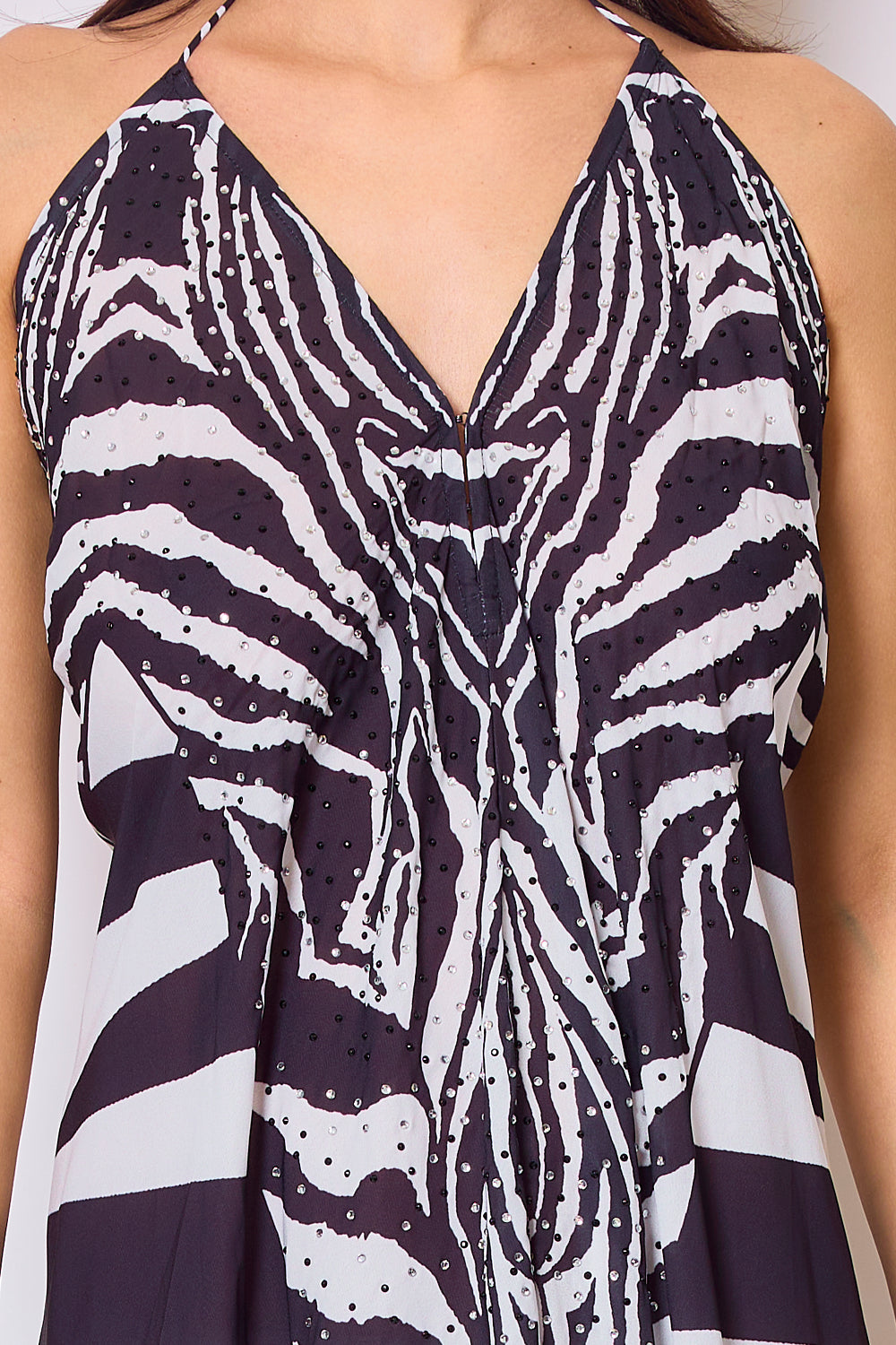 Long printed dress with rhinestones - 5503