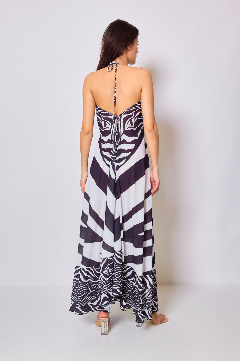 Long printed dress with rhinestones - 5503