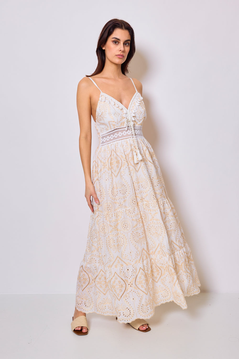 Robe longue imprimée avec broderie anglaise - FM-2423