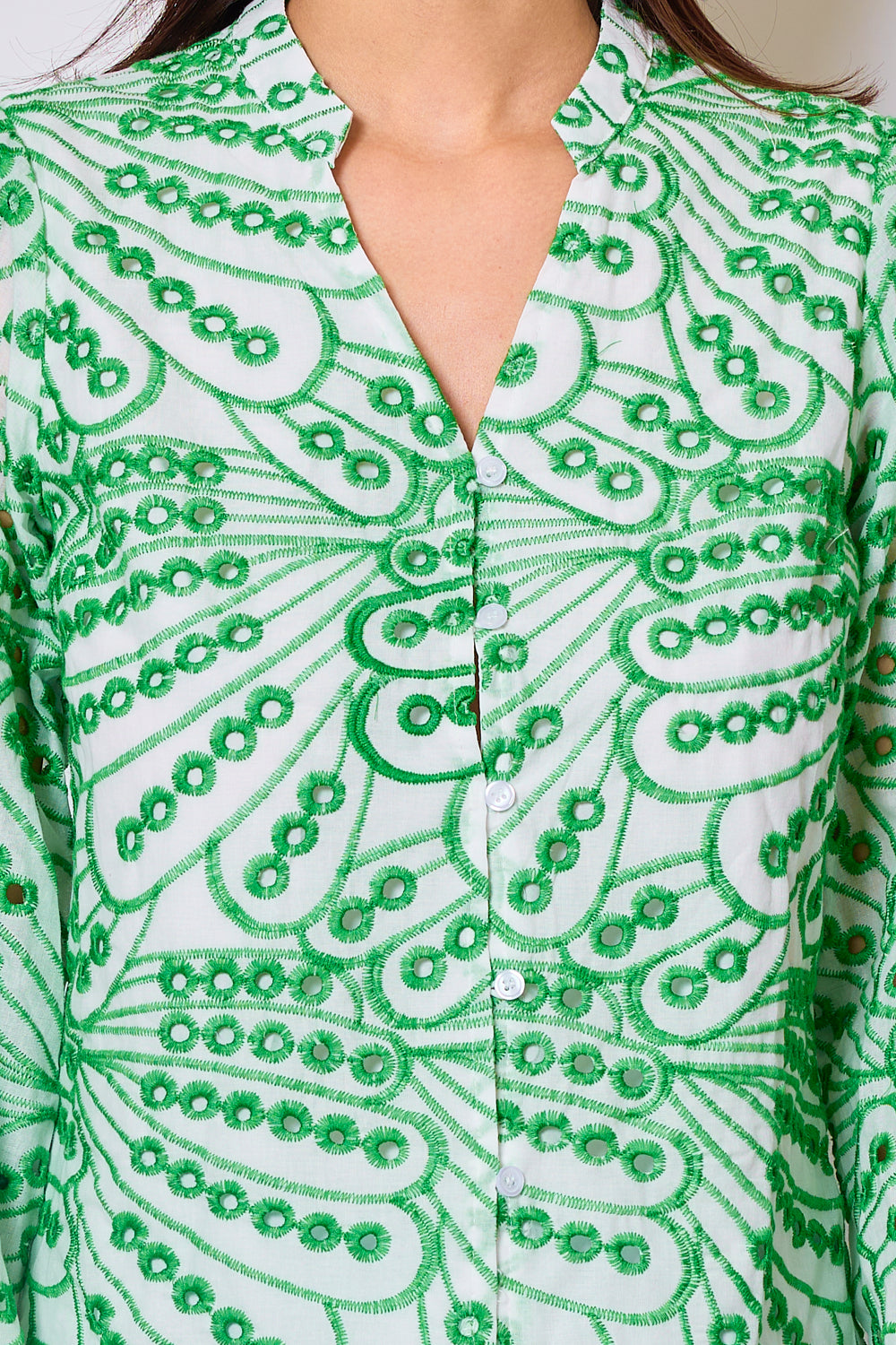 Printed shirt with English embroidery - 3054