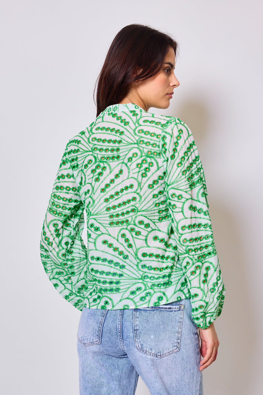 Printed shirt with English embroidery - 3054