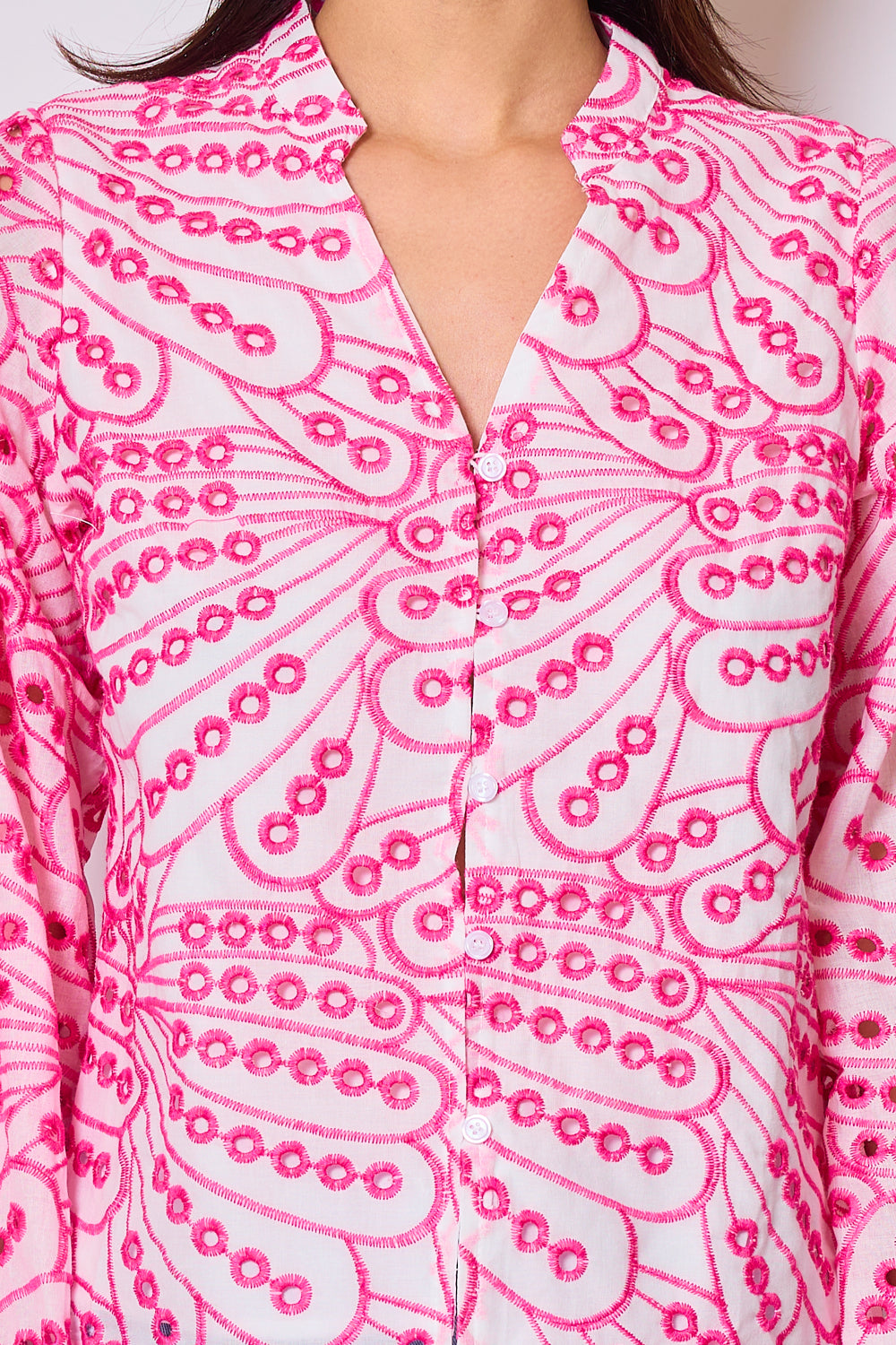 Printed shirt with English embroidery - 3054