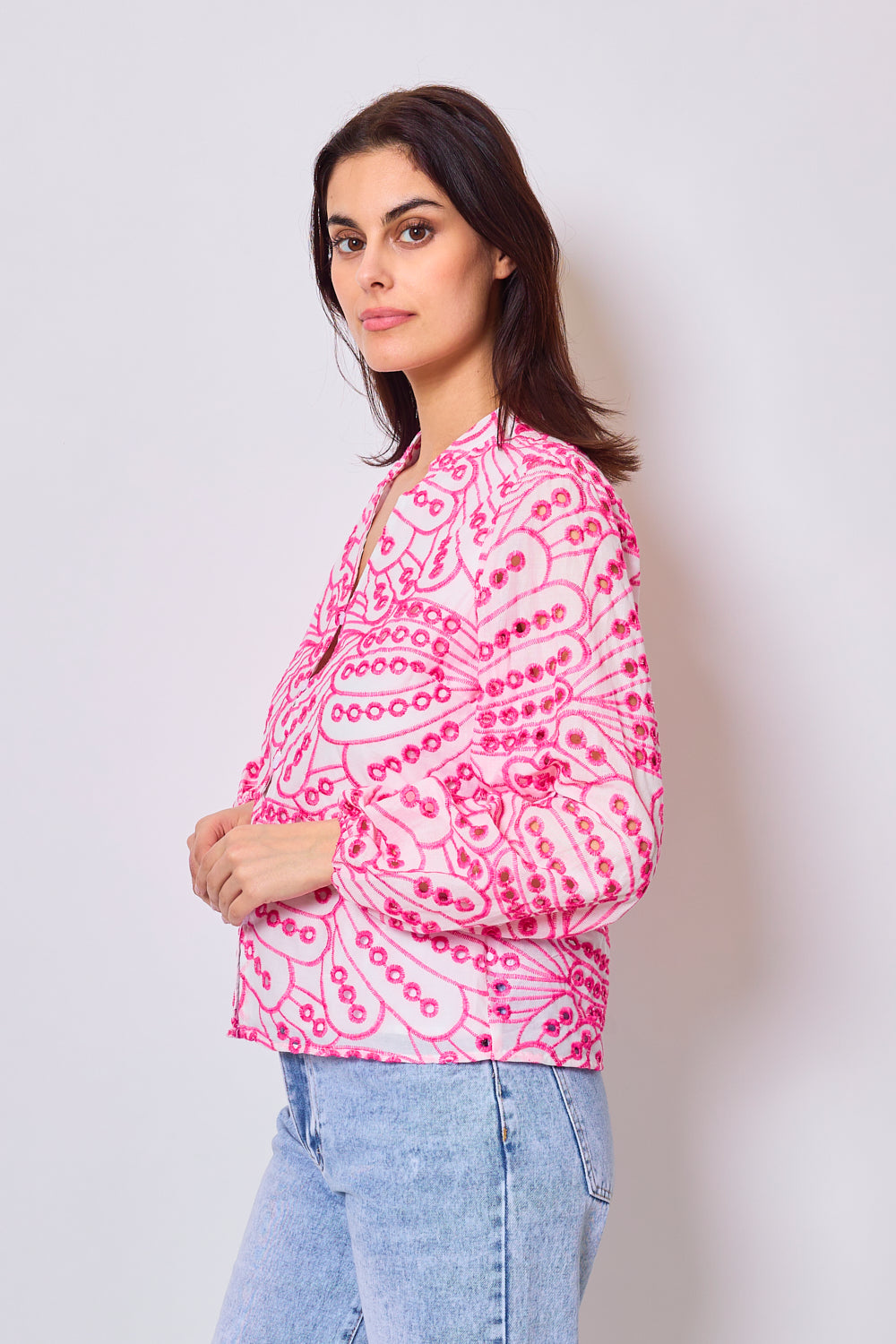 Printed shirt with English embroidery - 3054