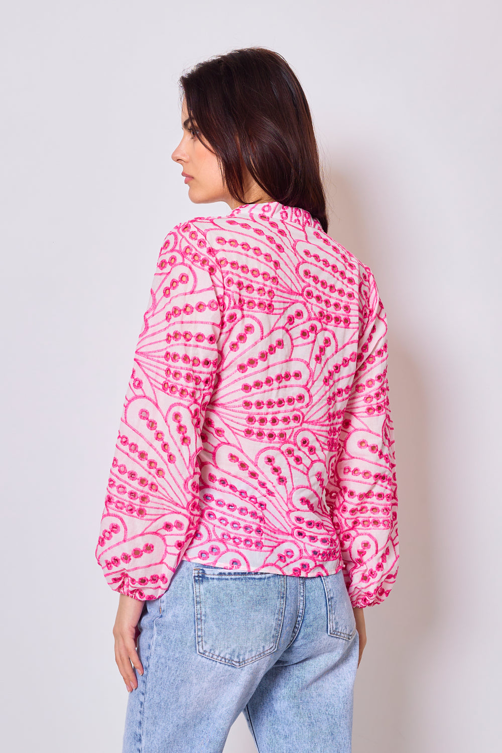 Printed shirt with English embroidery - 3054