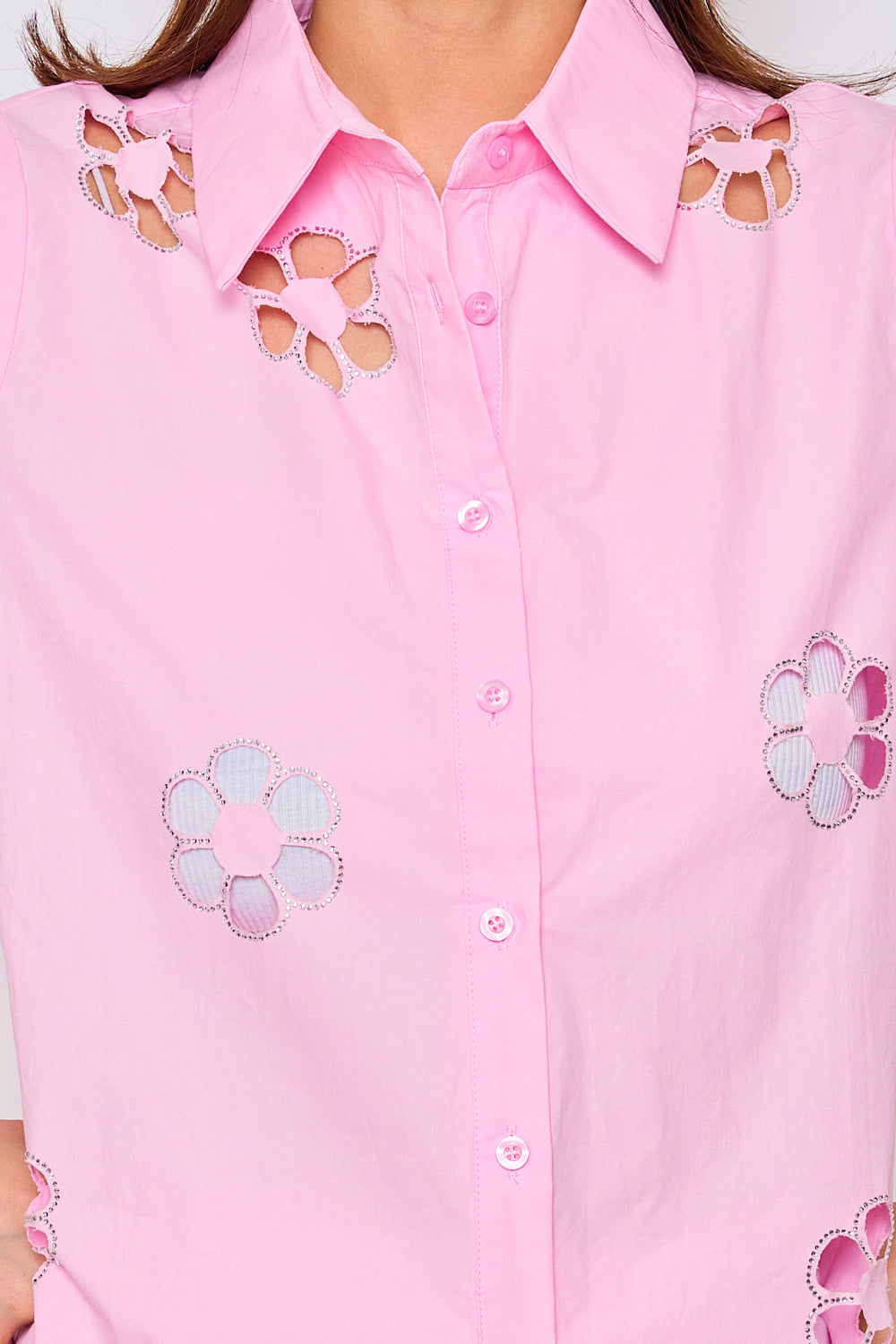 Cotton shirt with floral cotton details - 3073