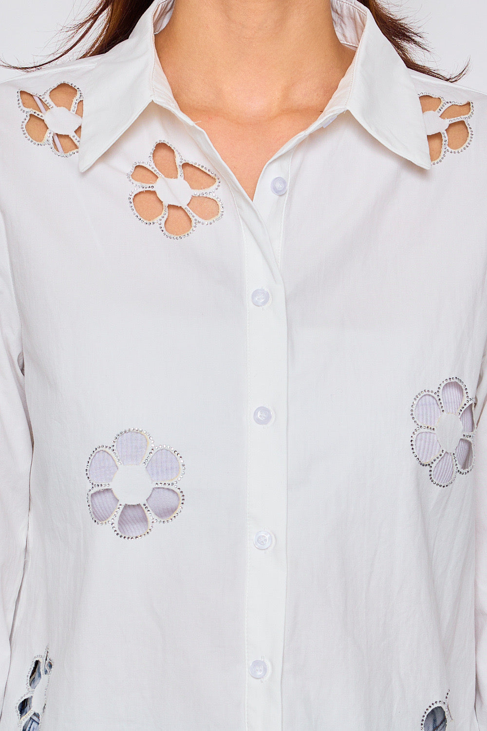 Cotton shirt with floral cotton details - 3073