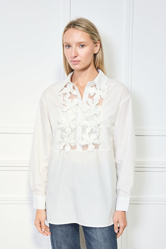 Chemise longue avec détails floraux en relief - 2499