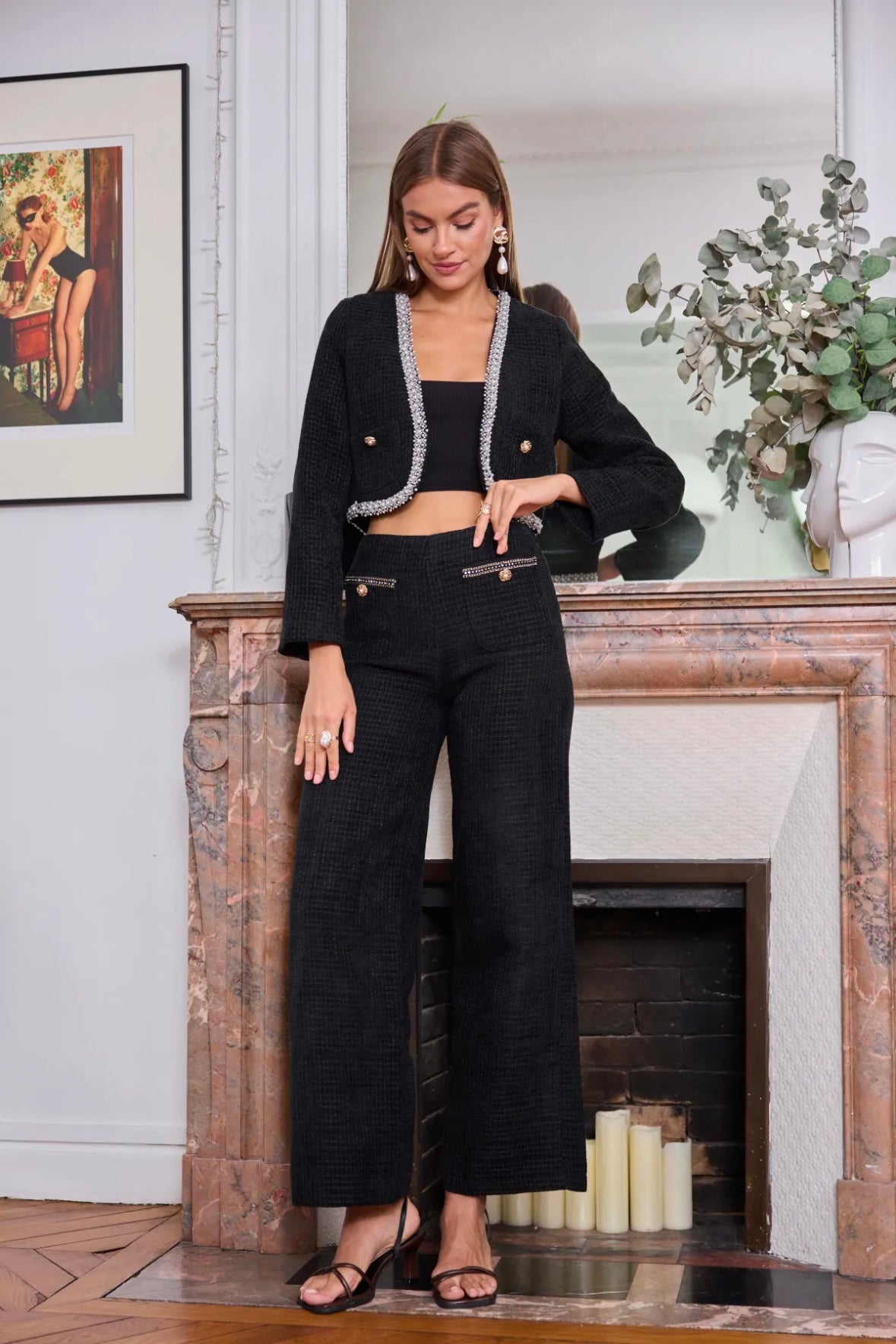 Pantalon en tweed à poches décoratives - 2553
