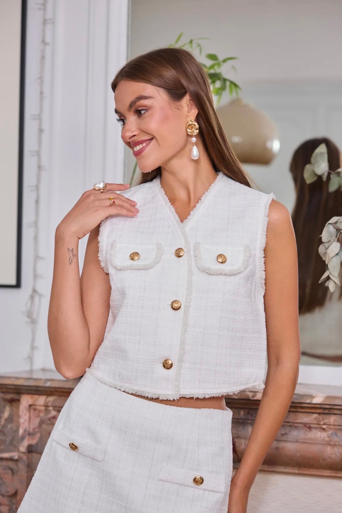 Gilet sans manches en tweed scintillant - 2411