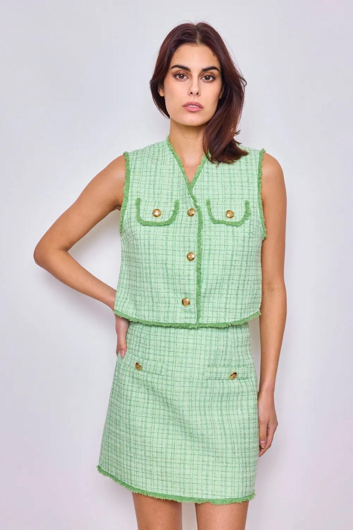 Gilet sans manches en tweed scintillant - 2411