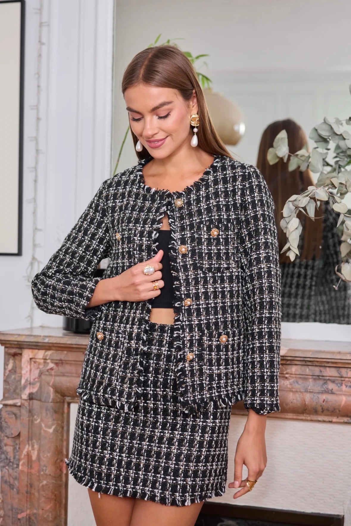Veste structurée en tweed à manches longues - 2565