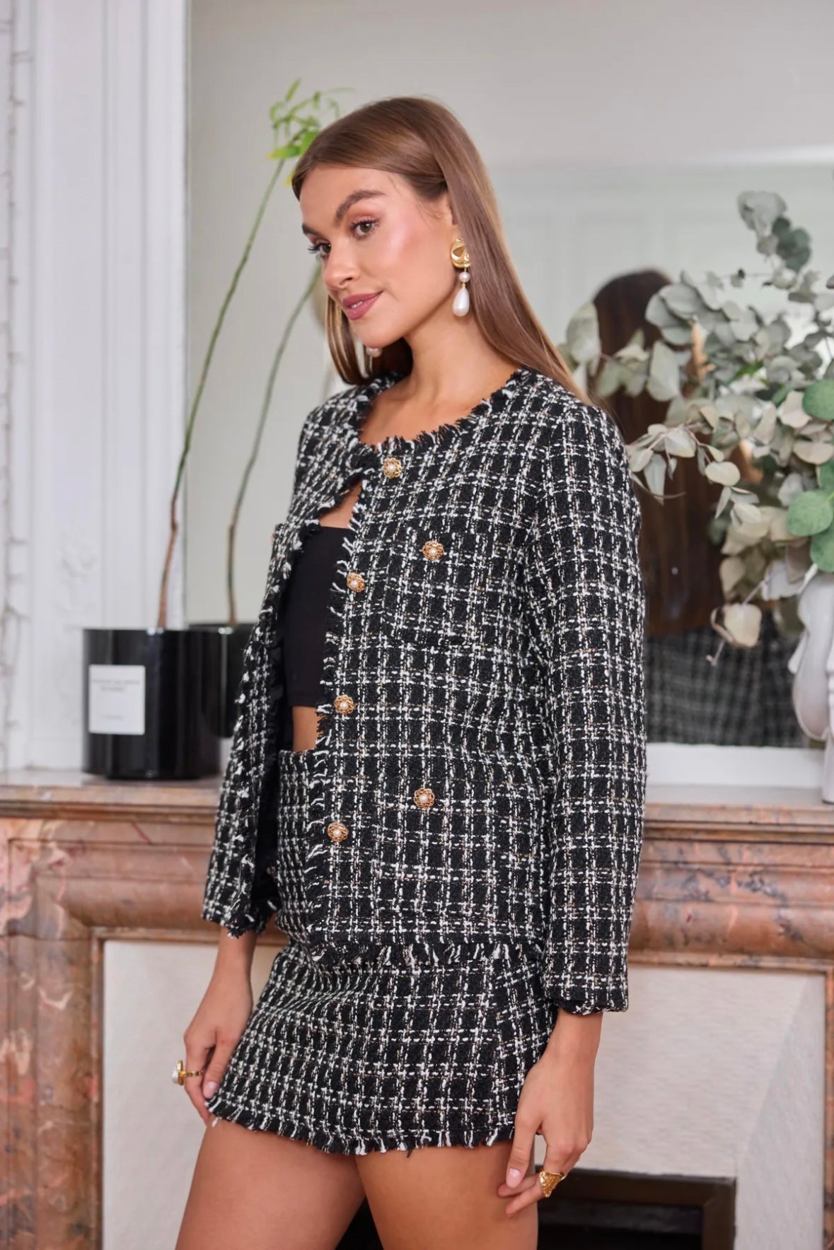 Veste structurée en tweed à manches longues - 2565