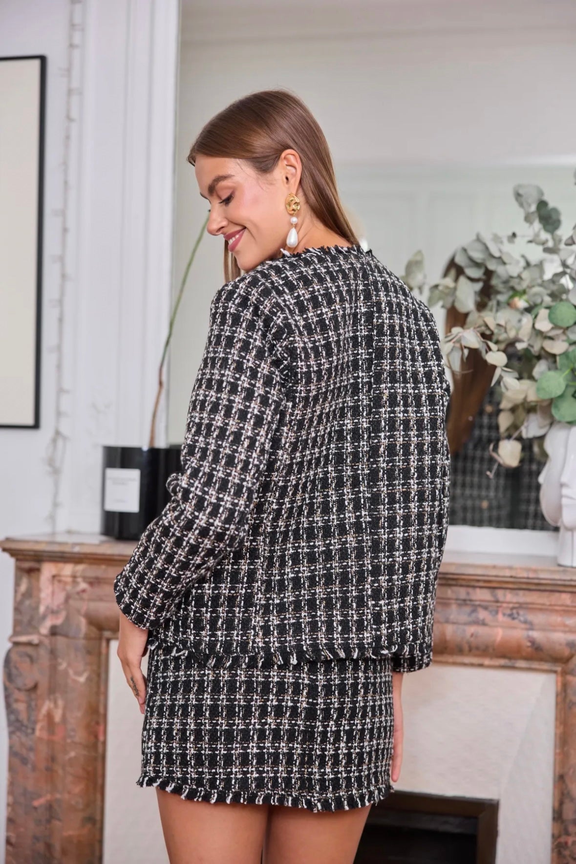 Veste structurée en tweed à manches longues - 2565