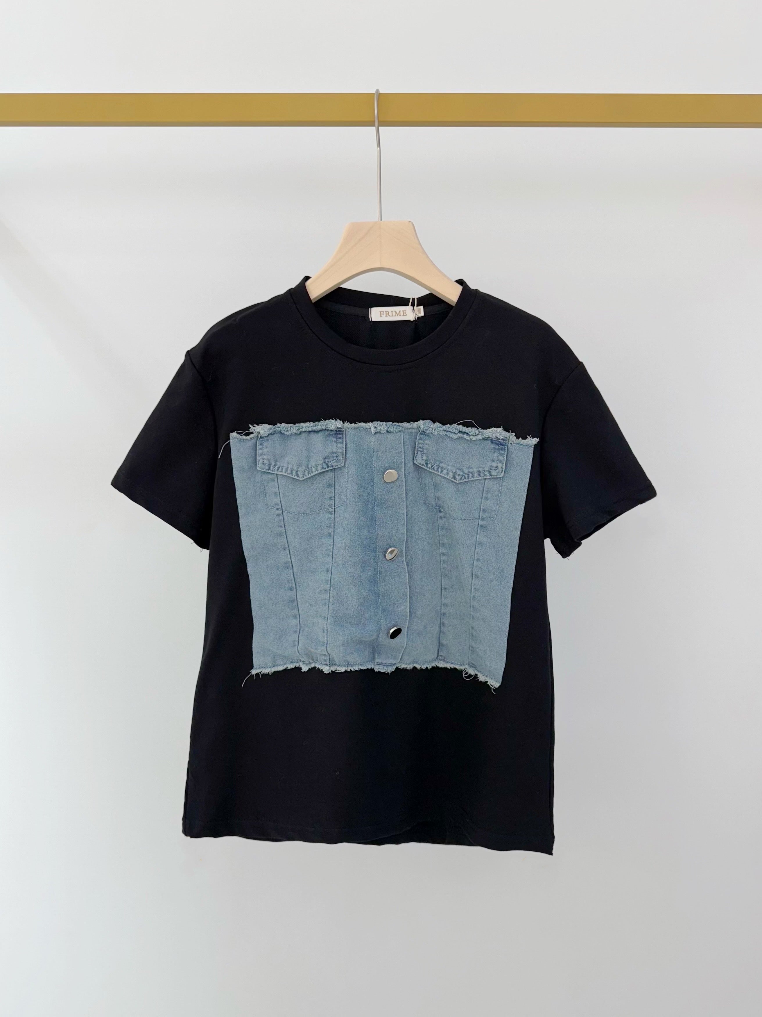 T-shirt blanc avec détail denim - 2586