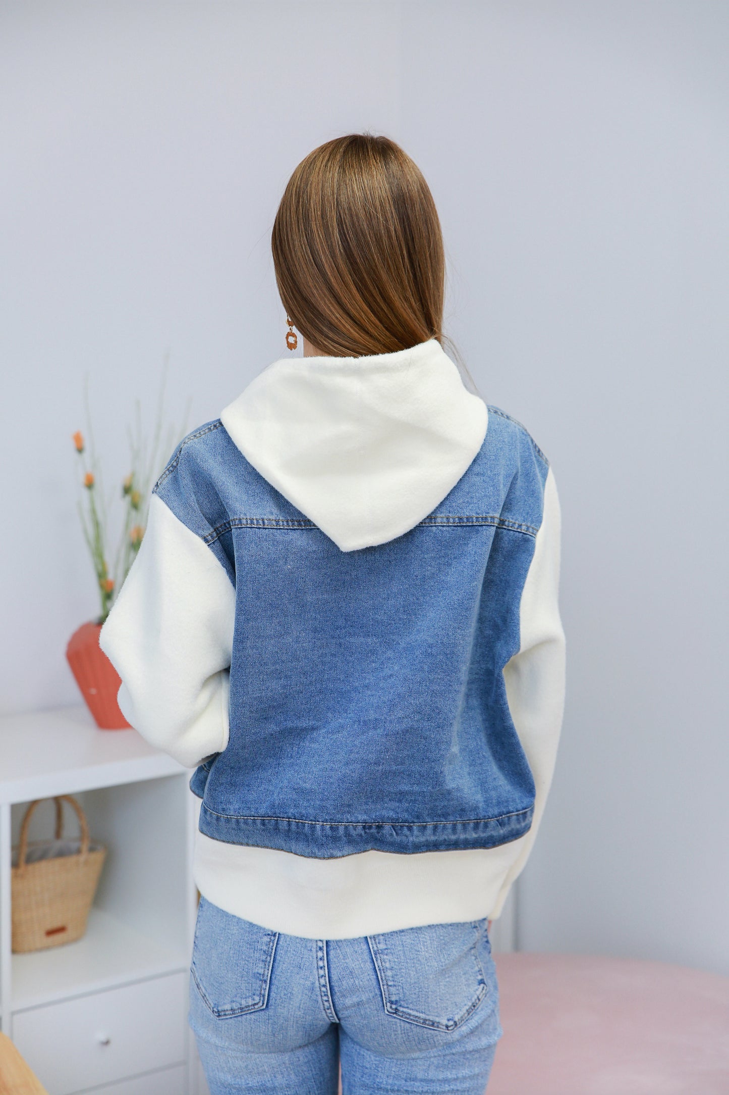 Gilet à capuche bi-matière avec denim - 2483